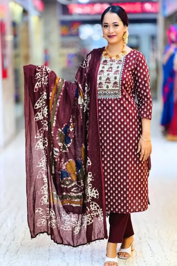 maroon cotton joypuri salwar suit