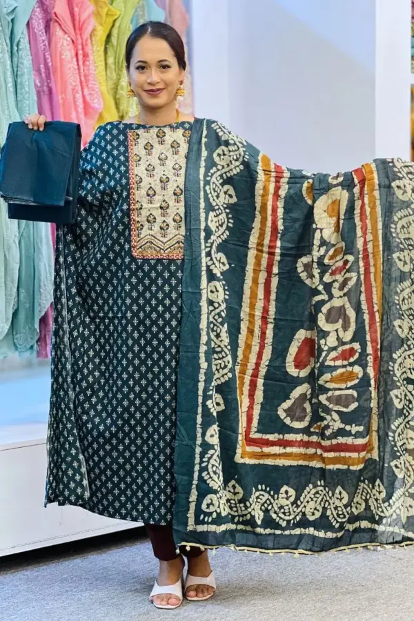 bottle green cotton joypuri salwar suit