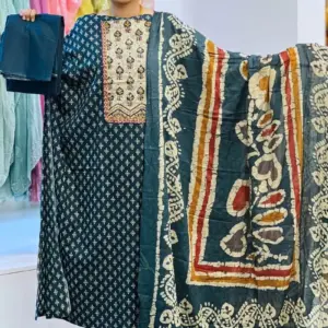 bottle green cotton joypuri salwar suit