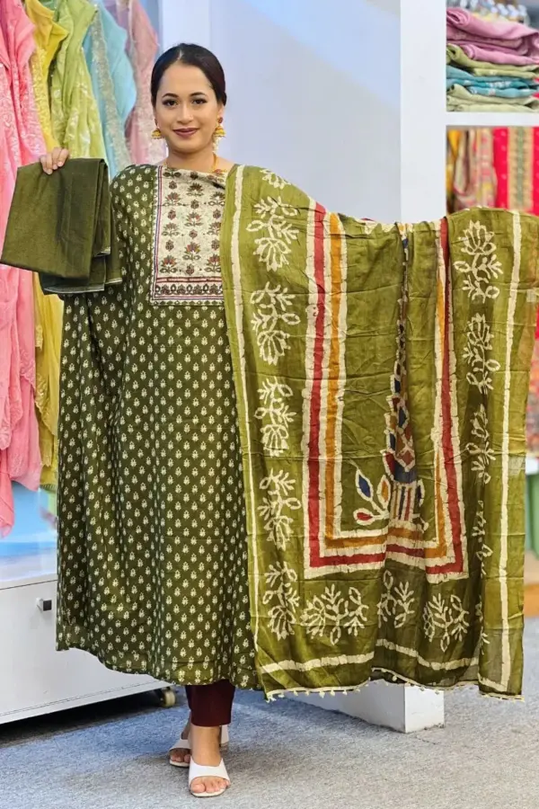 olive green cotton joypuri salwar suit