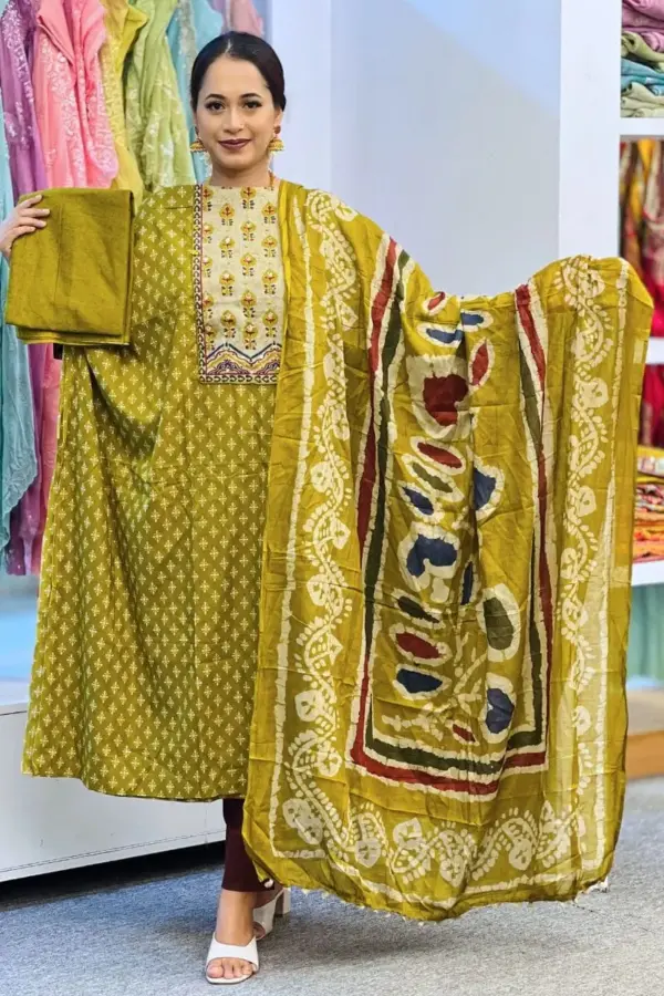 mustard olive cotton joypuri salwar suit