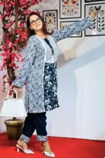 navy blue mixed cotton & viscose screen printed co ords