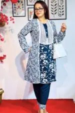 navy blue mixed cotton & viscose screen printed co ords