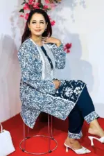 navy blue mixed cotton & viscose screen printed co ords
