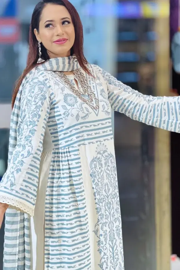 ash screen printed viscose shalwar suit