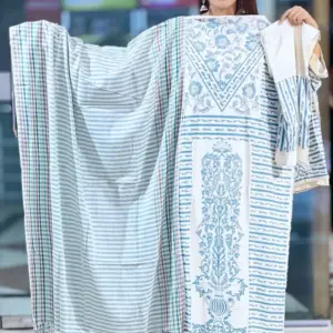 sky blue screen printed viscose shalwar suit