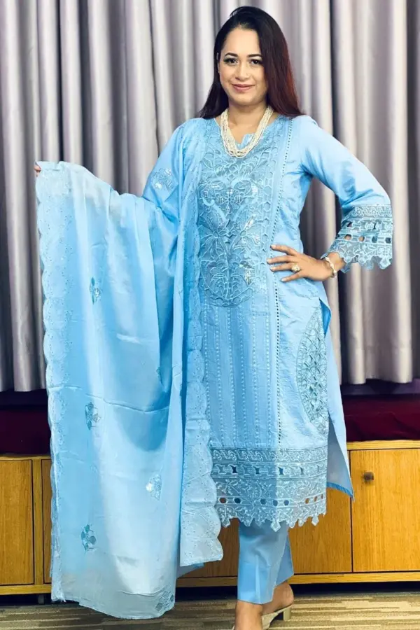 spring cotton machine embroidered stitched shalwar suit