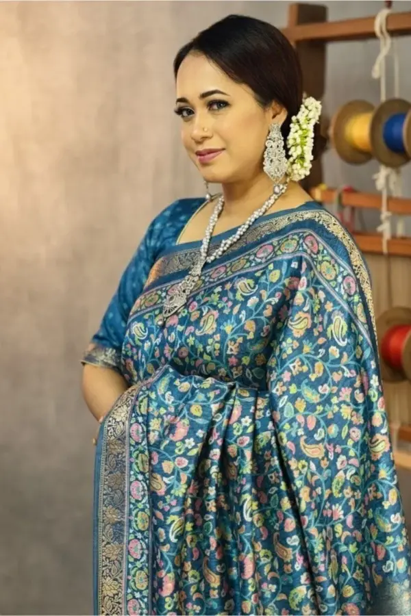 kashmeri printed baluchuri silk sarer