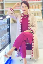 golden & maroon georgette shrug set