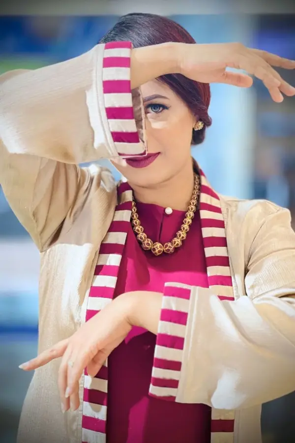 golden & maroon georgette shrug set