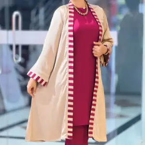 golden & maroon georgette shrug set