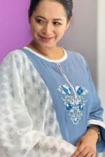 allure colour chembray denim hand embroidered salwar suit