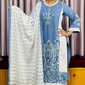 allure colour chembray denim hand embroidered salwar suit
