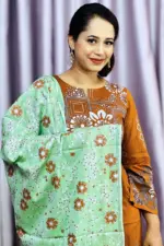 mustard color viscose & ikkat cotton screen printed salwar suit