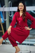 maroon color china fabric co ords
