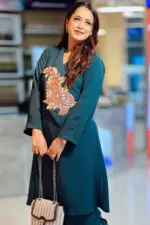 dark green puff georgette co ords