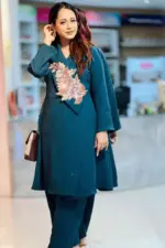dark green puff georgette co ords