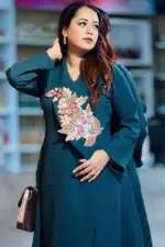 dark green puff georgette co ords