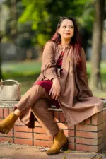 brown & wine red color flannel fabric shrug set