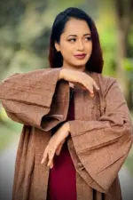 brown & wine red color flannel fabric shrug set