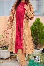 dark beige needle cord screen printed shrug set