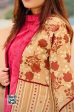 dark beige needle cord screen printed shrug set