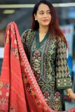 dark bottle green fancy viscose salwar suite with screen print