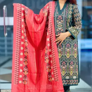 dark bottle green fancy viscose salwar suite with screen print