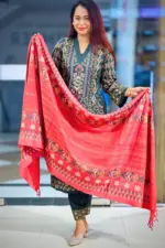 dark bottle green fancy viscose salwar suite with screen print