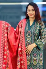 dark bottle green fancy viscose salwar suite with screen print