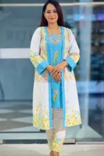 white & sky blue color cotton viscose shrug set