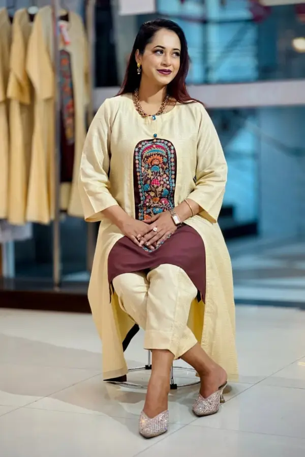 jacquard screen printed and hand embroidered shrug set