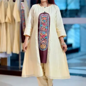 jacquard screen printed and hand embroidered shrug set