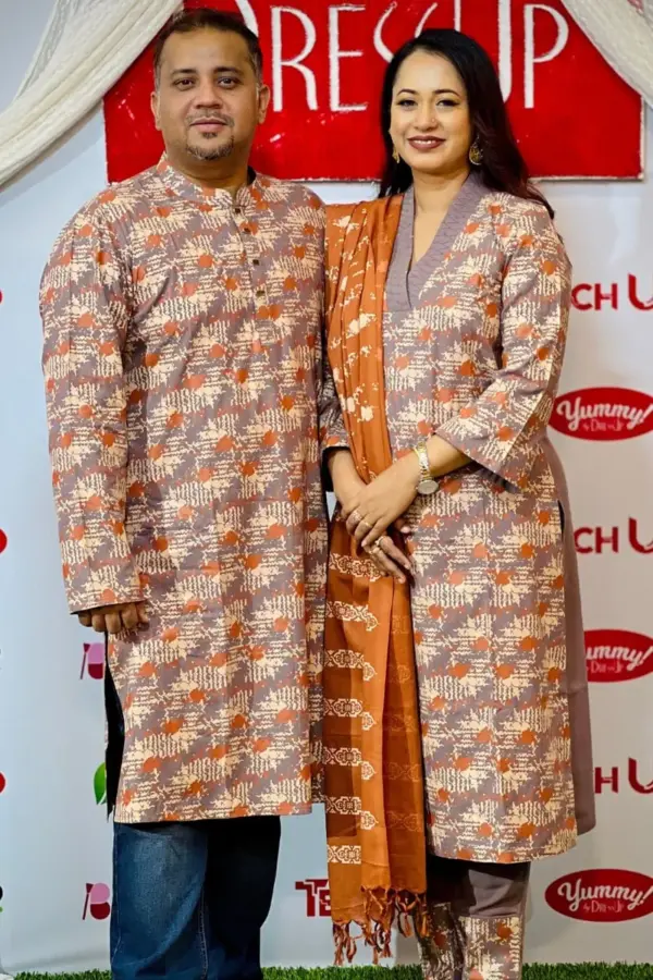deep gray colour viscose screen printed skd,panjabi,panjabi (kid) family combo