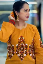 jacquard cotton mustard color hand embroidered co ords