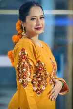 jacquard cotton mustard color hand embroidered co ords