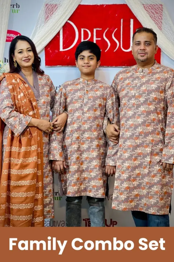 deep gray colour viscose screen printed skd,panjabi,panjabi (kid) family combo