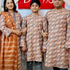 deep gray colour viscose screen printed skd,panjabi,panjabi (kid) family combo