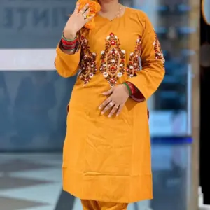 jacquard cotton mustard color hand embroidered co ords