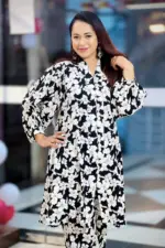 black printed viscose co ords
