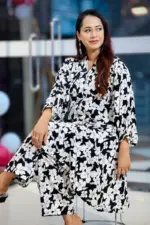 black printed viscose co ords