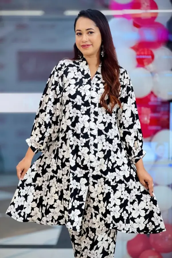 black printed viscose co ords