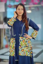 navy blue viscose hand embroidred shrug set