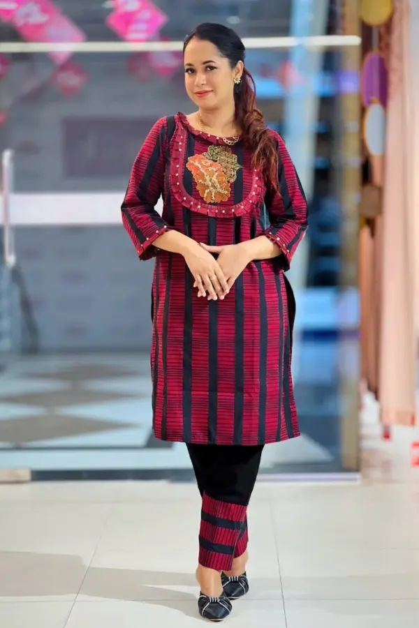 black & red stripe hand embroidered co ords