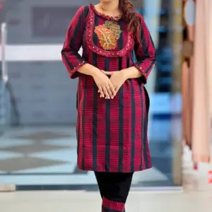 black & red stripe hand embroidered co ords