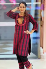 black & red stripe hand embroidered co ords