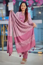 jacquard cotton screen printed and hand embroidered salwar suit