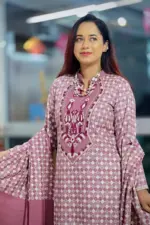 jacquard cotton screen printed and hand embroidered salwar suit