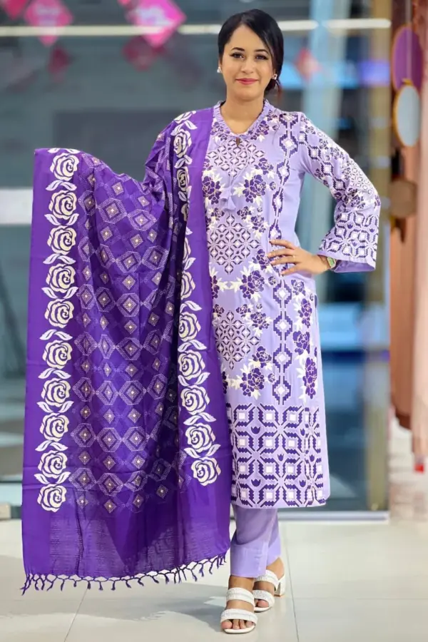 lavender viscose screen printed salwar suit