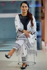 black & white linen slveage print co ords